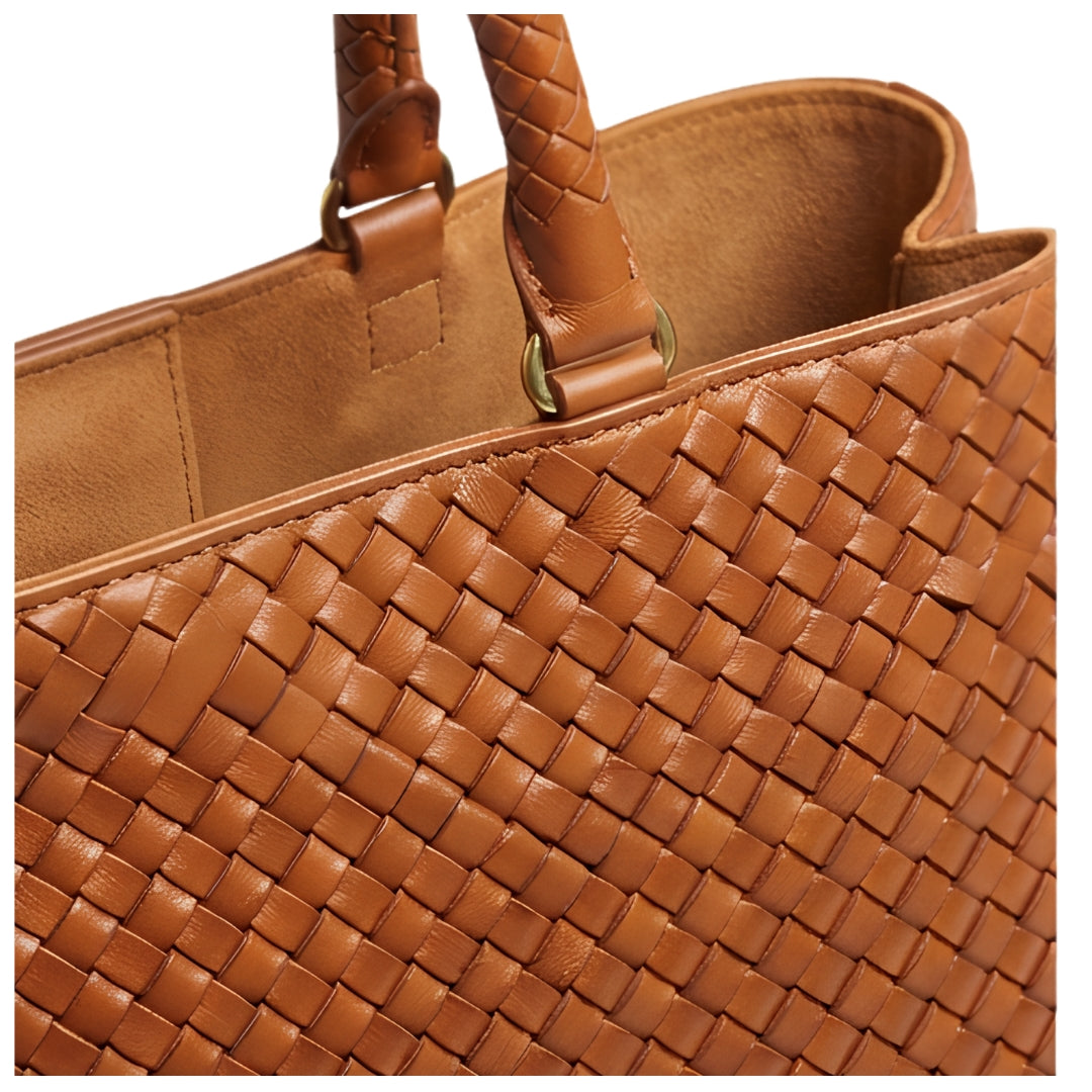 Yavix Woven Leather Tote Handbag